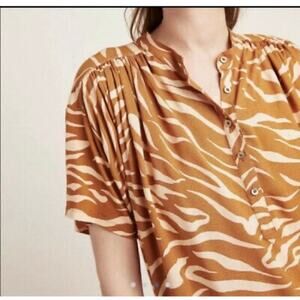 Anthropologie Maeve Windham Cedar Zebra Blouse Size S brown